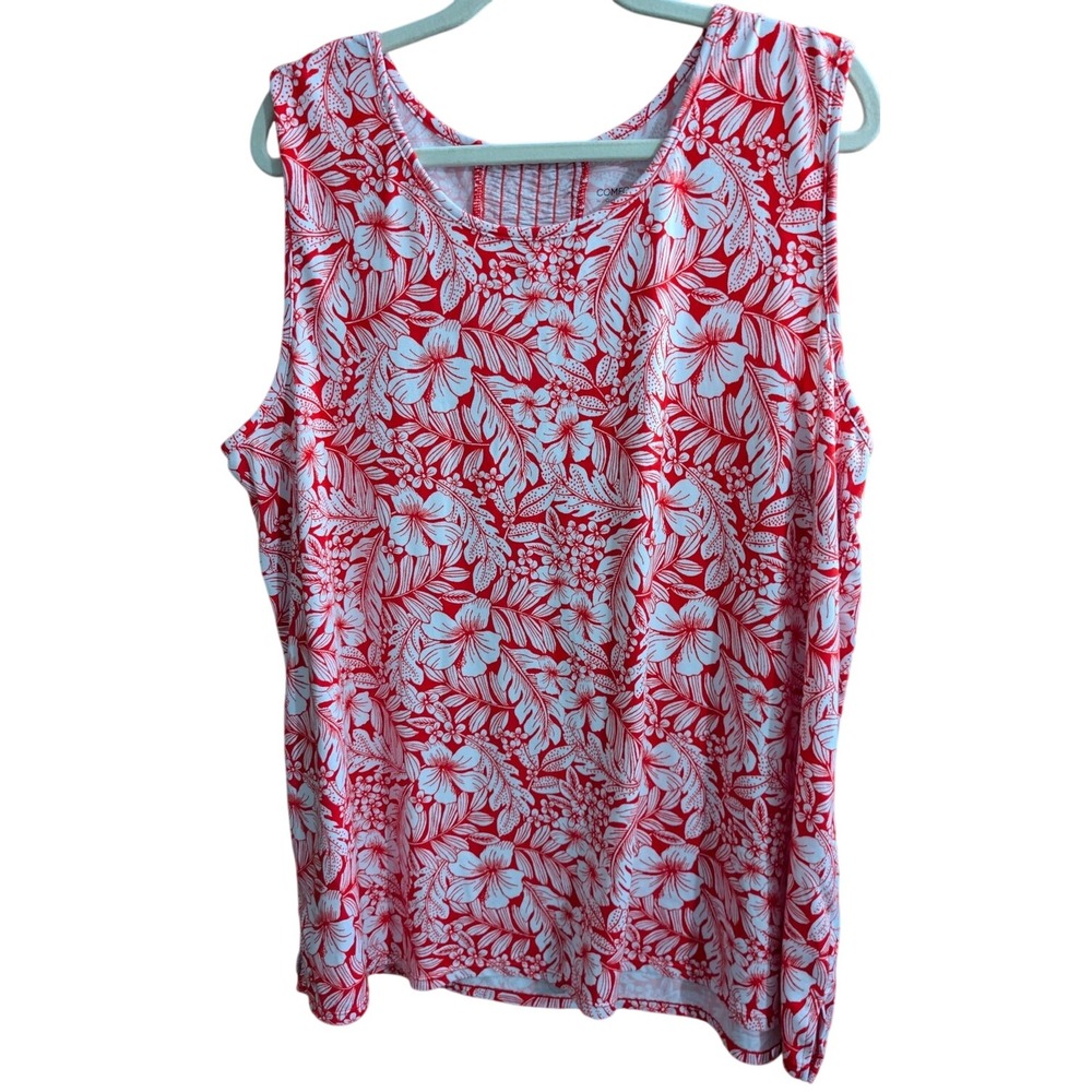 Comfort Code Top Shirt Blouse Plus Size 2X XX Tank Sleeveless Red White Cami